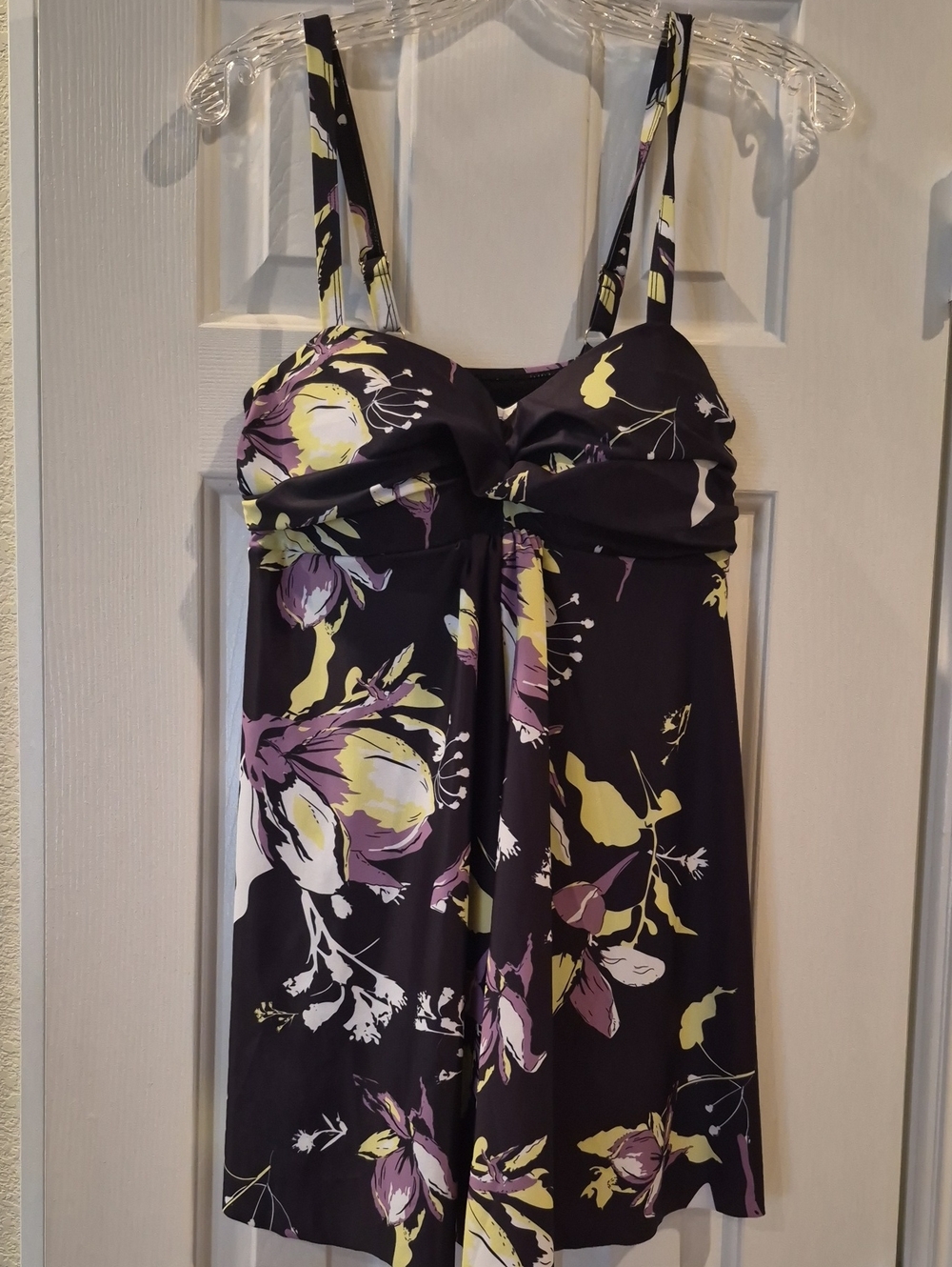 Nicole Miller Black & Lavender Floral Skirt One Piece Bathing Suit LRG
